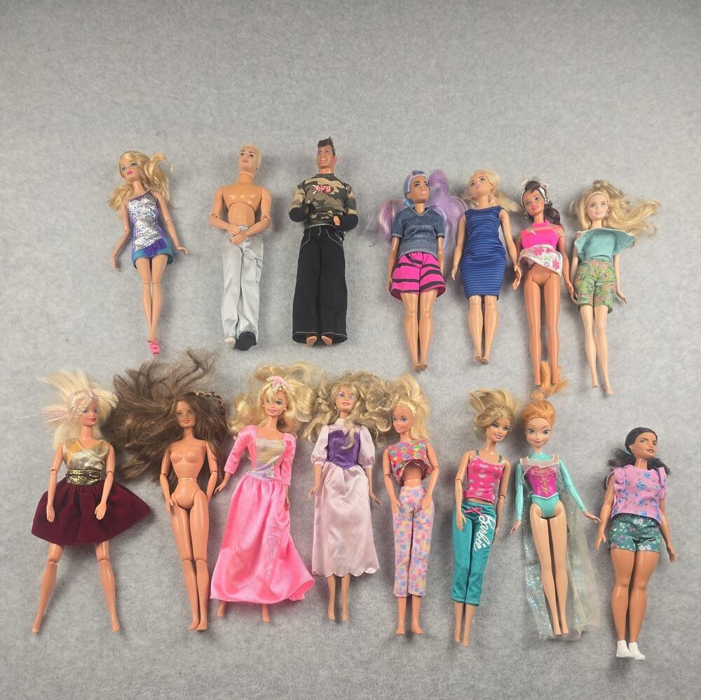 Vintage Barbie Dolls Lot 15 Fashion Dolls Ken Princess Disney Anna Clothes AS IS